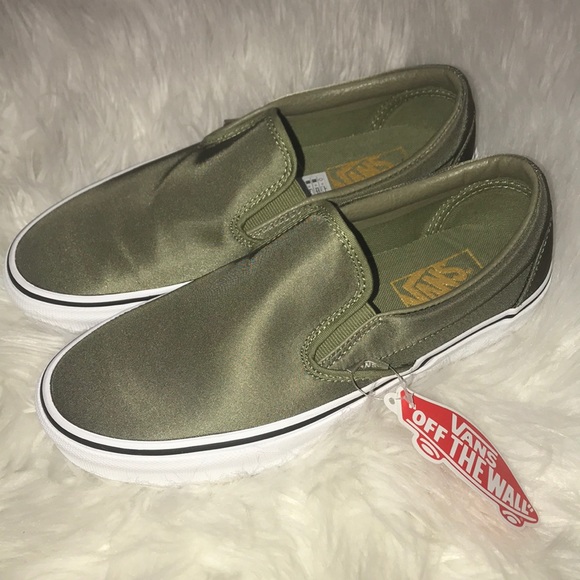 army green vans slip ons